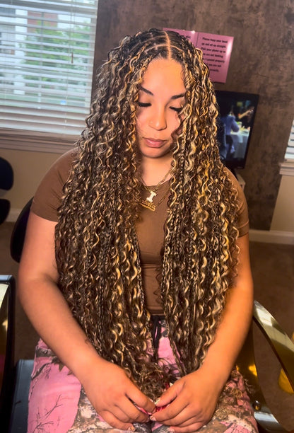 Boho Knotless Braids (100% human hair curls)
