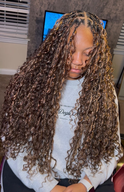 Boho Knotless Braids (100% human hair curls)